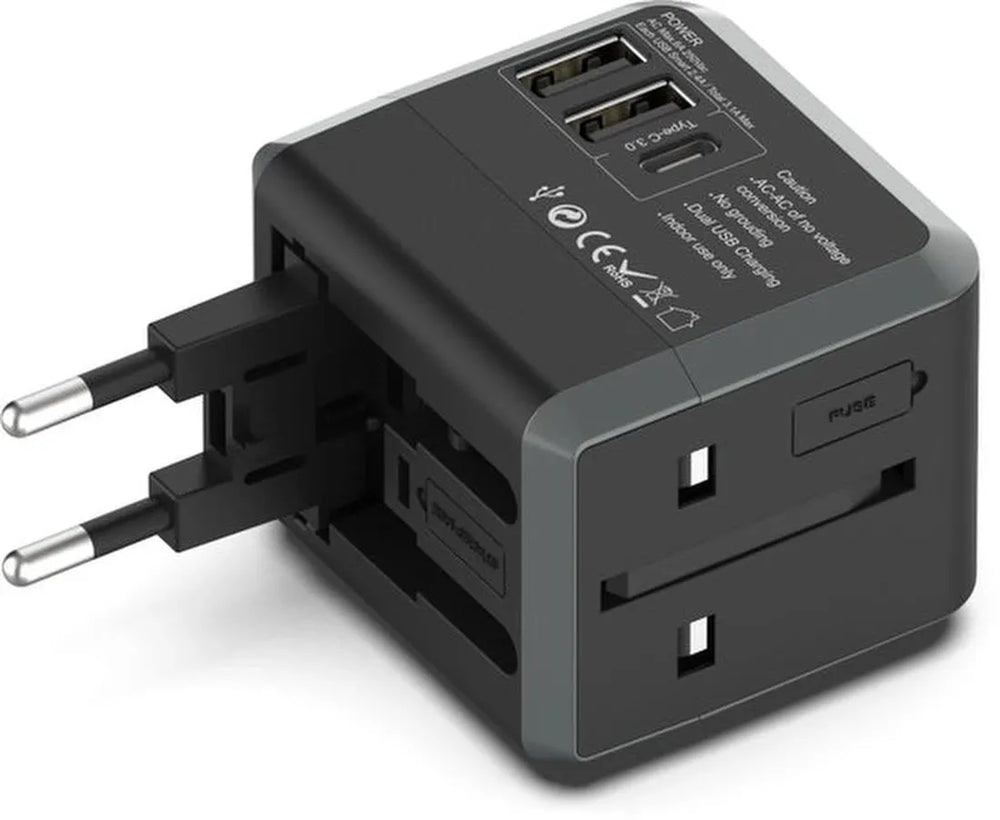 Reisadapter internationaal – Universeel – 3x USB-C + USB poorten – Wereldstekker – Zwart-Ilumina Benelux
