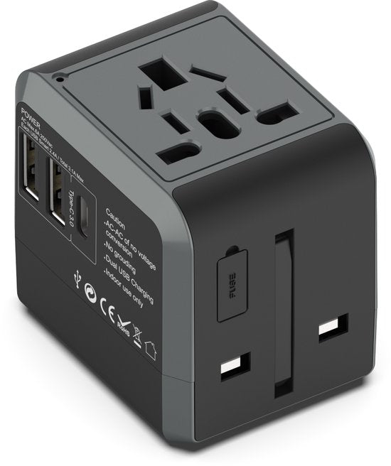 Reisadapter internationaal – Universeel – 3x USB-C + USB poorten – Wereldstekker – Zwart-Ilumina Benelux