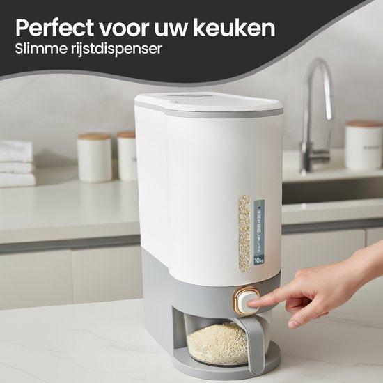 Rijstdispenser – Voorraadcontainer met Deksel – 10 kg Opslag – Transparant – Velox Goods VL-531-Voorraadbus-Ilumina Benelux