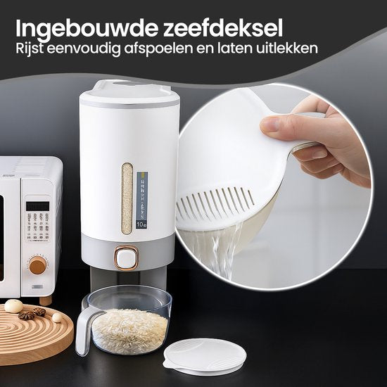 Rijstdispenser – Voorraadcontainer met Deksel – 10 kg Opslag – Transparant – Velox Goods VL-531-Voorraadbus-Ilumina Benelux