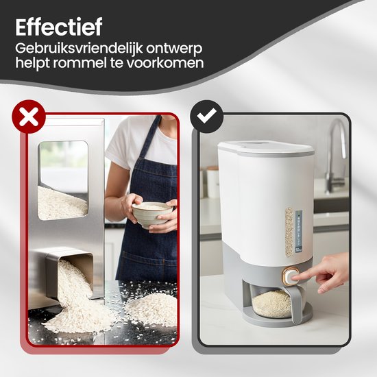 Rijstdispenser – Voorraadcontainer met Deksel – 10 kg Opslag – Transparant – Velox Goods VL-531-Voorraadbus-Ilumina Benelux