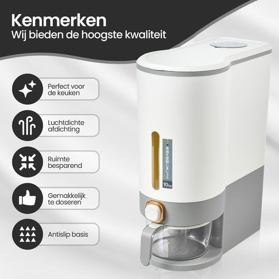 Rijstdispenser – Voorraadcontainer met Deksel – 10 kg Opslag – Transparant – Velox Goods VL-531-Voorraadbus-Ilumina Benelux