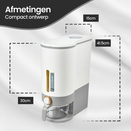 Rijstdispenser – Voorraadcontainer met Deksel – 10 kg Opslag – Transparant – Velox Goods VL-531-Voorraadbus-Ilumina Benelux