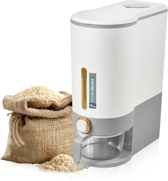 Rijstdispenser – Voorraadcontainer met Deksel – 10 kg Opslag – Transparant – Velox Goods VL-531-Voorraadbus-Ilumina Benelux