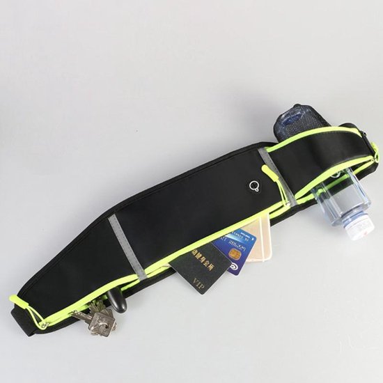 Running belt – Heuptas met waterfleshouder – Waterdicht Oxford – Hoofdtelefoongat & reflecterende strip – Zwart-Money belt-Ilumina Benelux