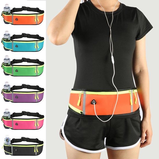Running belt – Heuptas met waterfleshouder – Waterdicht Oxford – Hoofdtelefoongat & reflecterende strip – Zwart-Money belt-Ilumina Benelux