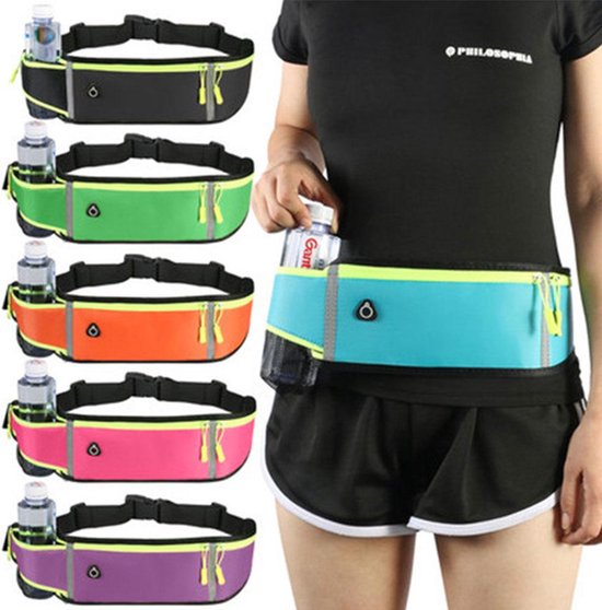 Running belt – Heuptas met waterfleshouder – Waterdicht Oxford – Hoofdtelefoongat & reflecterende strip – Zwart-Money belt-Ilumina Benelux