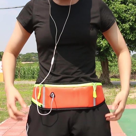 Running belt – Heuptas met waterfleshouder – Waterdicht Oxford – Hoofdtelefoongat & reflecterende strip – Zwart-Money belt-Ilumina Benelux