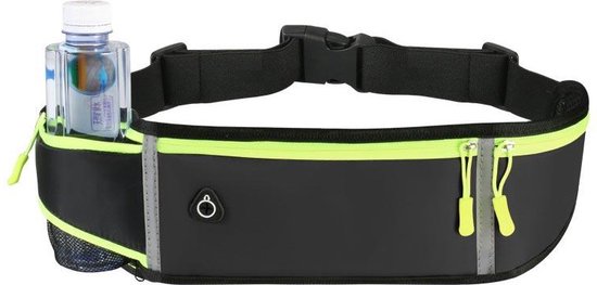 Running belt – Heuptas met waterfleshouder – Waterdicht Oxford – Hoofdtelefoongat & reflecterende strip – Zwart-Money belt-Ilumina Benelux