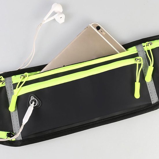 Running belt – Heuptas met waterfleshouder – Waterdicht Oxford – Reflecterende strip & hoofdtelefoongat – Blauw-Money belt-Ilumina Benelux