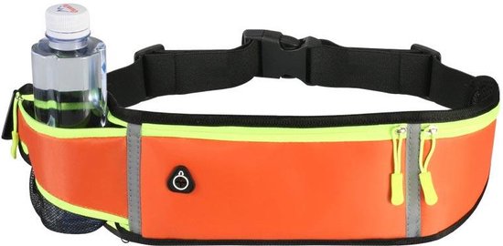 Running belt – Heuptas met waterfleshouder – Waterdicht Oxford – Reflecterende strip & hoofdtelefoongat – Oranje-Money belt-Ilumina Benelux