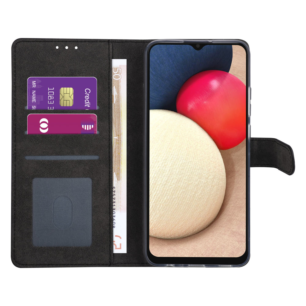 Samsung Galaxy A02s Booktype hoesje - Zwart - Pasjeshouder - Magneetsluiting-Hoesjes-Ilumina Benelux
