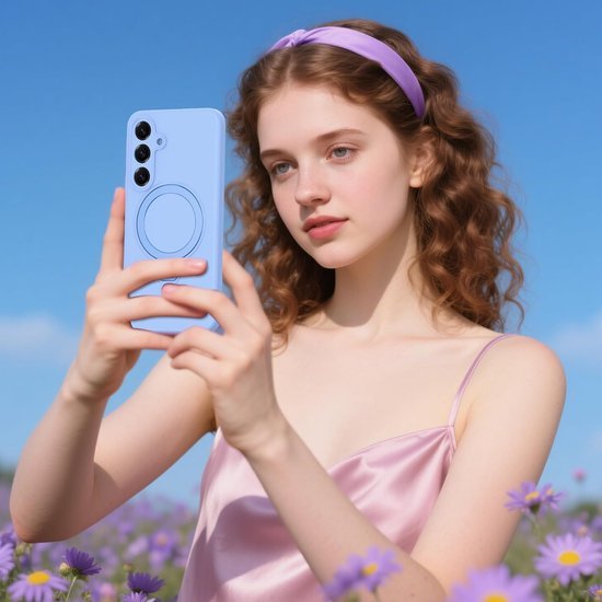 Samsung Galaxy A15 Hoesjes Schokbestendige Siliconen Backcover met Ringstandaard - Baby Blue-Ilumina Benelux