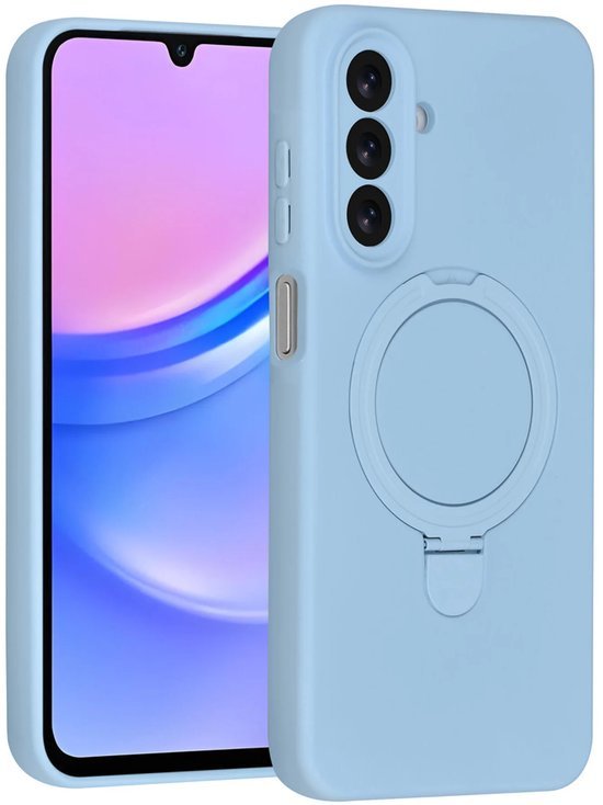 Samsung Galaxy A15 Hoesjes Schokbestendige Siliconen Backcover met Ringstandaard - Baby Blue-Ilumina Benelux