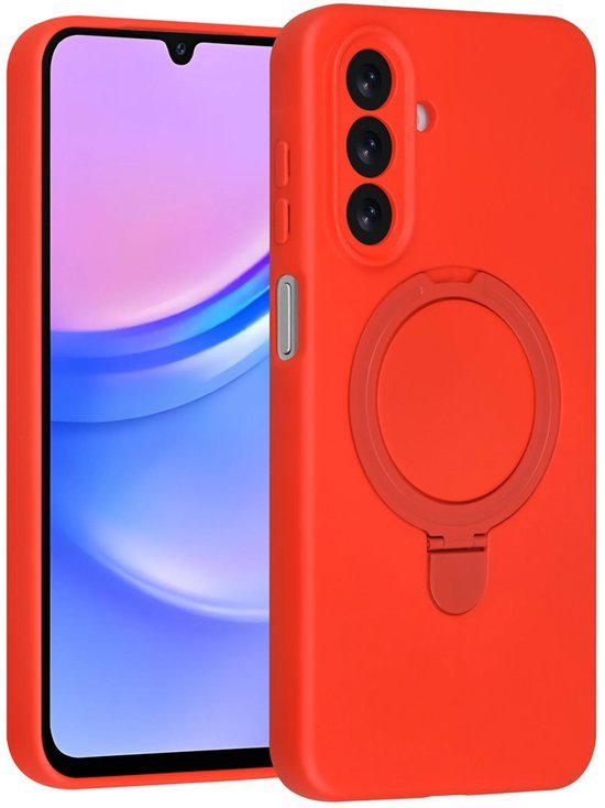 Samsung Galaxy A15 Hoesjes Schokbestendige Siliconen Backcover met Ringstandaard - Classic Red-Ilumina Benelux