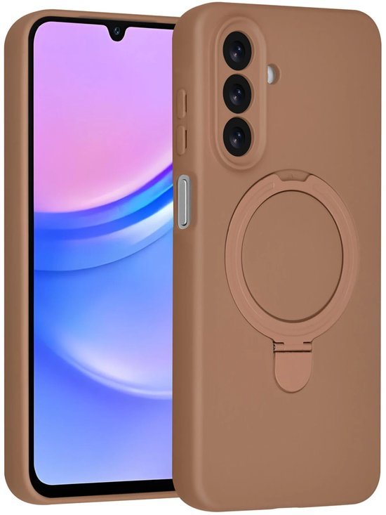Samsung Galaxy A15 Hoesjes Schokbestendige Siliconen Backcover met Ringstandaard - Desert Brown-Ilumina Benelux