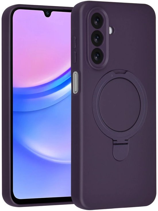 Samsung Galaxy A15 Hoesjes Schokbestendige Siliconen Backcover met Ringstandaard - Grape Purple-Ilumina Benelux