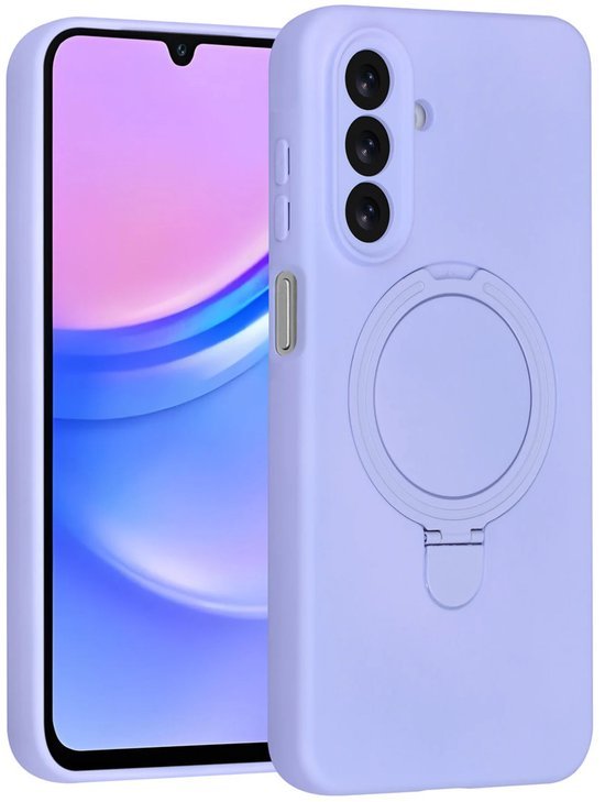 Samsung Galaxy A15 Hoesjes Schokbestendige Siliconen Backcover met Ringstandaard - Lila-Ilumina Benelux