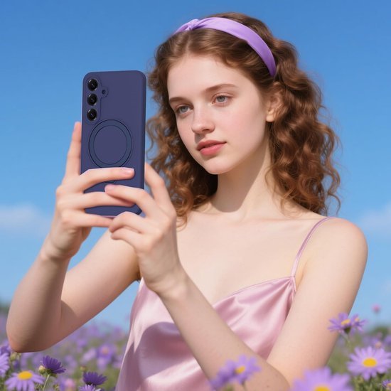 Samsung Galaxy A15 Hoesjes Schokbestendige Siliconen Backcover met Ringstandaard - Navy Blue-Ilumina Benelux