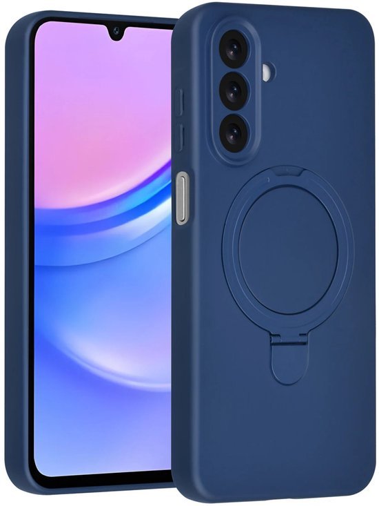 Samsung Galaxy A15 Hoesjes Schokbestendige Siliconen Backcover met Ringstandaard - Navy Blue-Ilumina Benelux