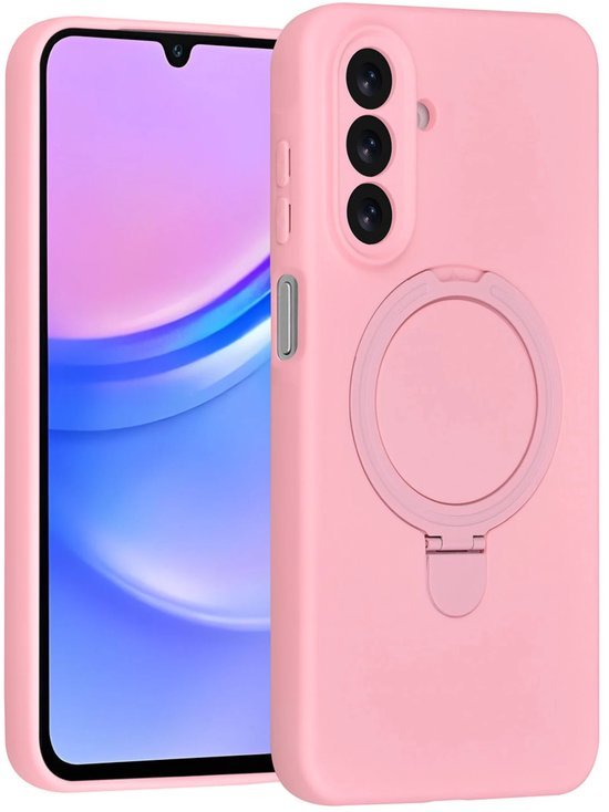 Samsung Galaxy A15 Hoesjes Schokbestendige Siliconen Backcover met Ringstandaard - Sakura Pink-Ilumina Benelux