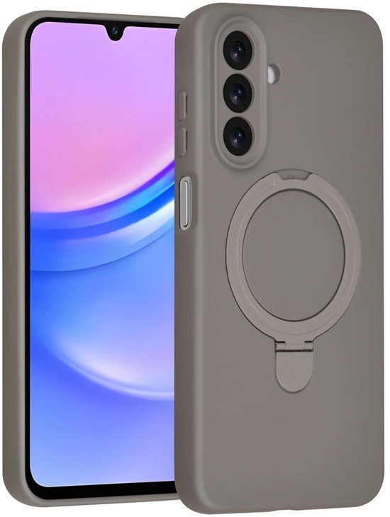 Samsung Galaxy A15 Hoesjes Schokbestendige Siliconen Backcover met Ringstandaard - Titanium Grey-Ilumina Benelux