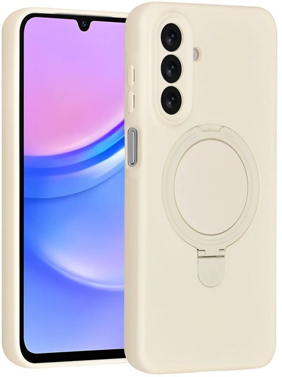 Samsung Galaxy A16 Hoesjes Schokbestendige Siliconen Backcover met Ringstandaard - Antique White-Ilumina Benelux