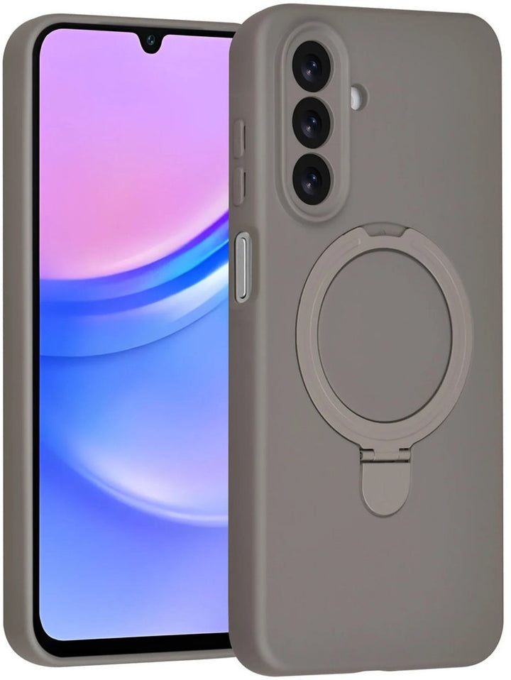 Samsung Galaxy A16 Hoesjes Schokbestendige Siliconen Backcover met Ringstandaard - Titanium Grey-Ilumina Benelux