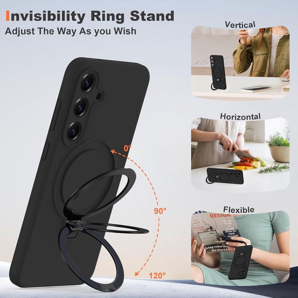 Samsung Galaxy A16 Hoesjes Schokbestendige Siliconen Backcover met Ringstandaard - Zwart-Ilumina Benelux