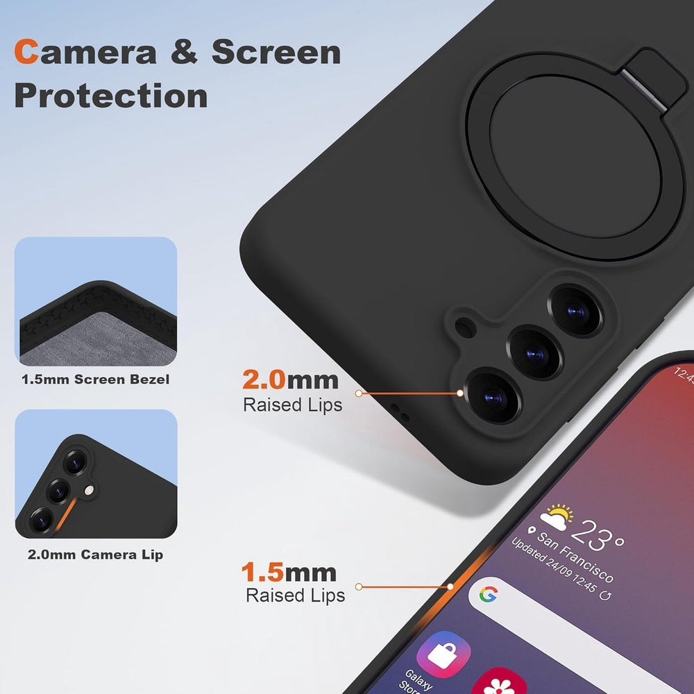 Samsung Galaxy A16 Hoesjes Schokbestendige Siliconen Backcover met Ringstandaard - Zwart-Ilumina Benelux