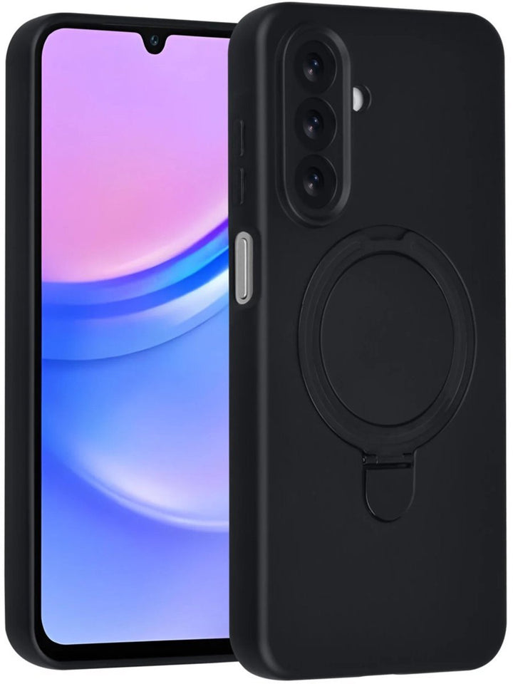 Samsung Galaxy A16 Hoesjes Schokbestendige Siliconen Backcover met Ringstandaard - Zwart-Ilumina Benelux
