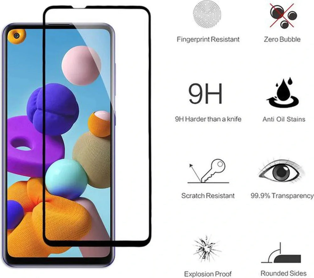 Samsung Galaxy A21S Screenprotector Full Cover Screenprotector Gehard 9H – 2-Pack-Ilumina Benelux