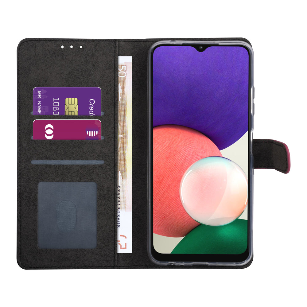 Samsung Galaxy A22 5G Booktype hoesje - Felroze - Pasjeshouder - Magneetsluiting-Hoesjes-Ilumina Benelux