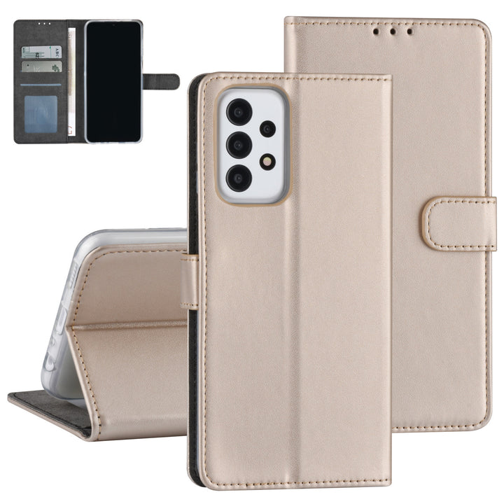 Samsung Galaxy A23 Book Case hoesje - Pasjeshouder voor 3 pasjes - Magneetsluiting - Goud-Hoesjes-Ilumina Benelux