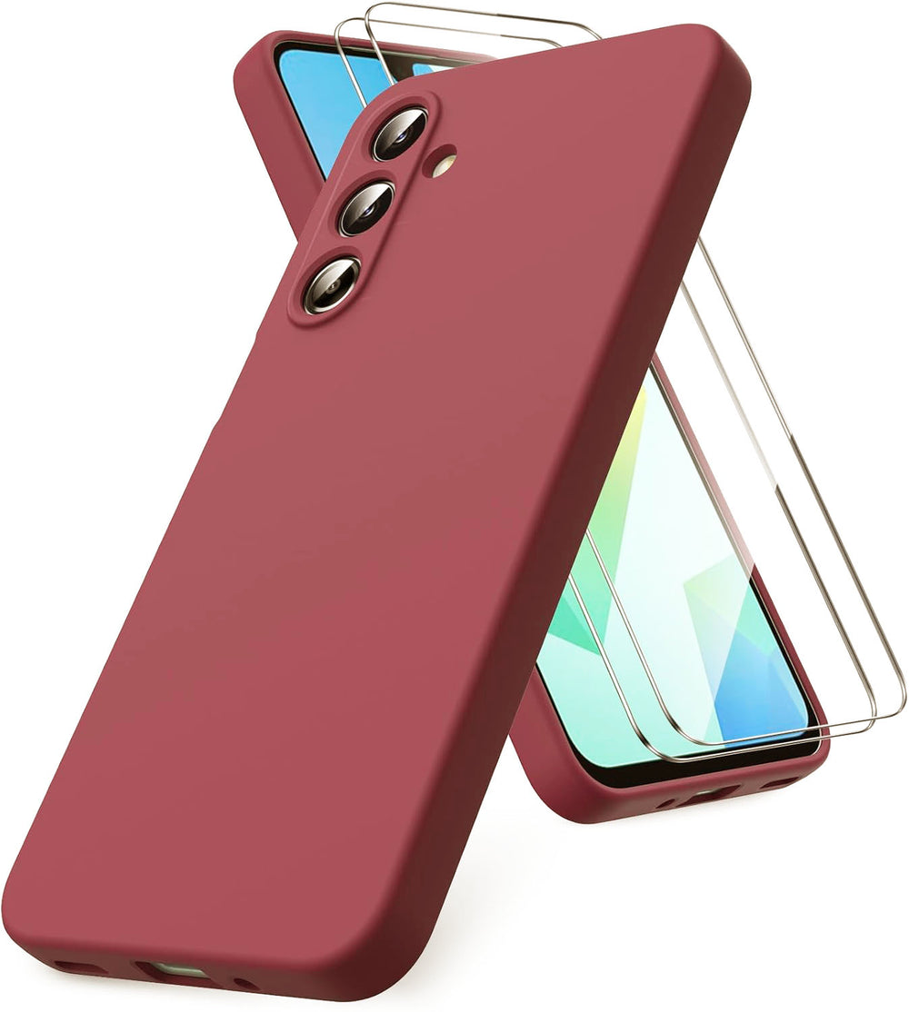 Samsung Galaxy A26 Hoesje Silicone - Liquid case met 2 Screenprotectors - Bordeaux-Ilumina Benelux
