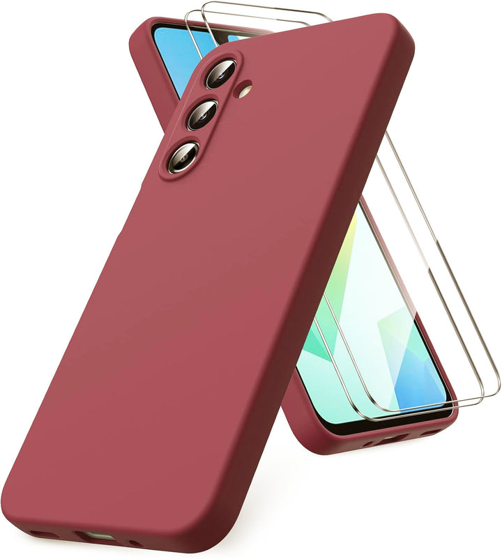 Samsung Galaxy A26 Hoesje Silicone - Liquid case met 2 Screenprotectors - Bordeaux-Ilumina Benelux