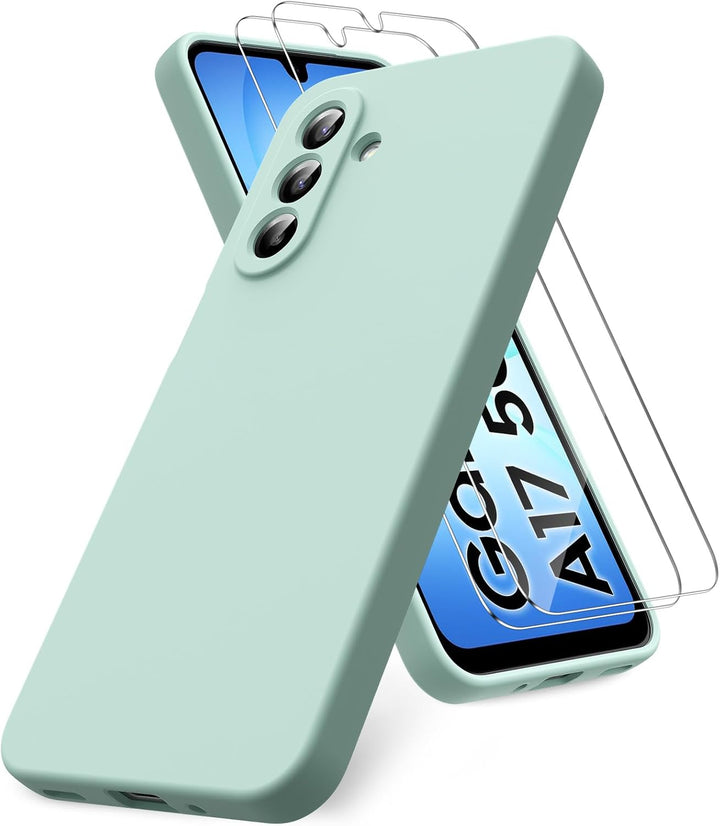 Samsung Galaxy A26 Hoesje Silicone - Liquid case met 2 Screenprotectors - Mint Groen-Ilumina Benelux
