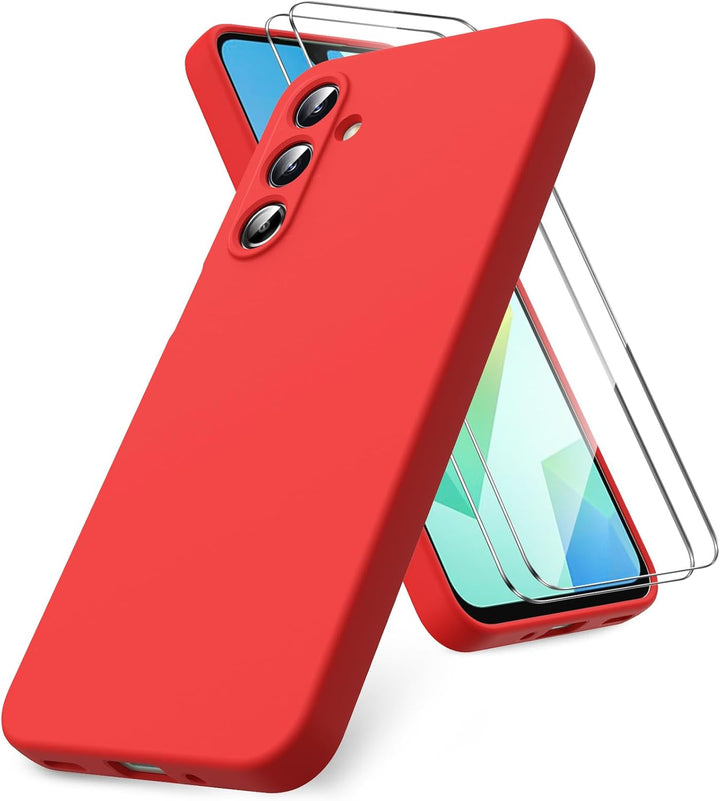 Samsung Galaxy A26 Hoesje Silicone - Liquid case met 2 Screenprotectors - Rood-Ilumina Benelux