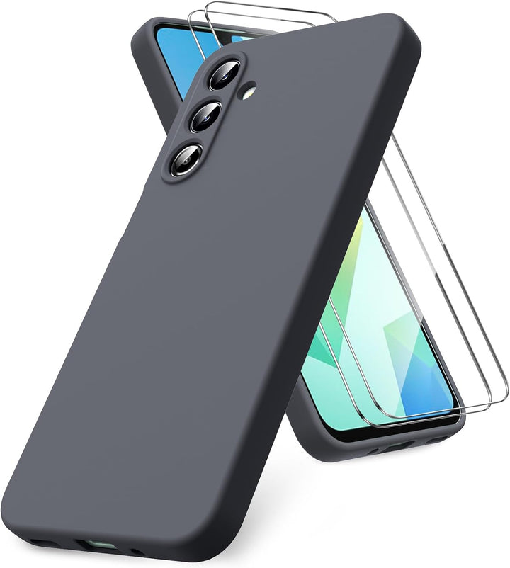Samsung Galaxy A26 Hoesje Silicone - Liquid case met 2 Screenprotectors - Zwart-Ilumina Benelux