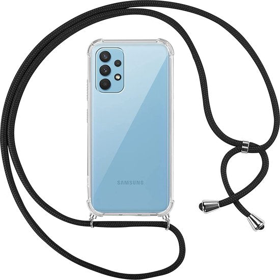 Samsung Galaxy A32 4G Hoesjes – Transparante Backcover met Koord – Verstelbaar Draagkoord – Anti Kras-Ilumina Benelux