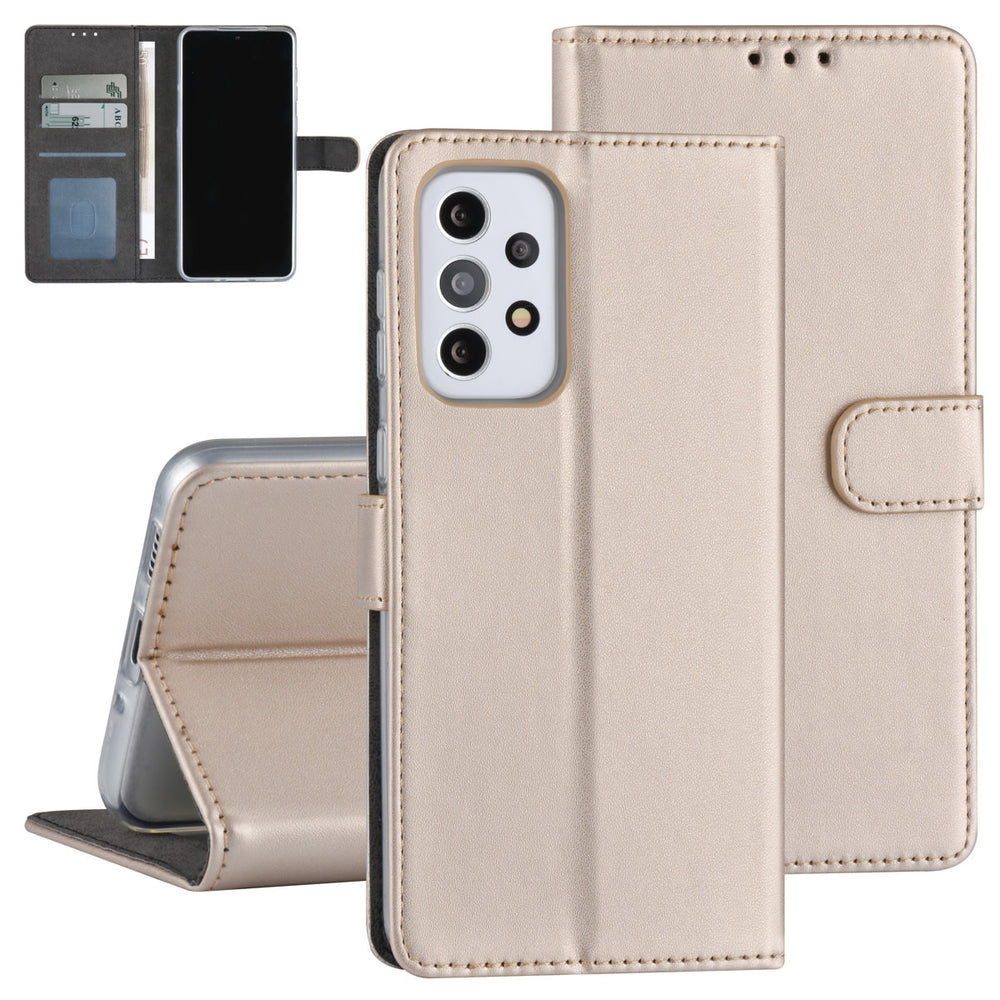 Samsung Galaxy A33 5G Book Case hoesje - Pasjeshouder voor 3 pasjes - Magneetsluiting - Goud-Hoesjes-Ilumina Benelux