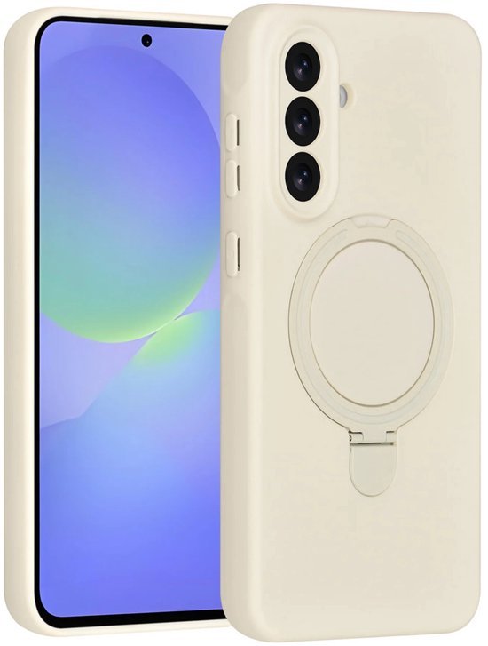Samsung Galaxy A36 Hoesjes Schokbestendige Siliconen Backcover met Ringstandaard - Antique White-Ilumina Benelux