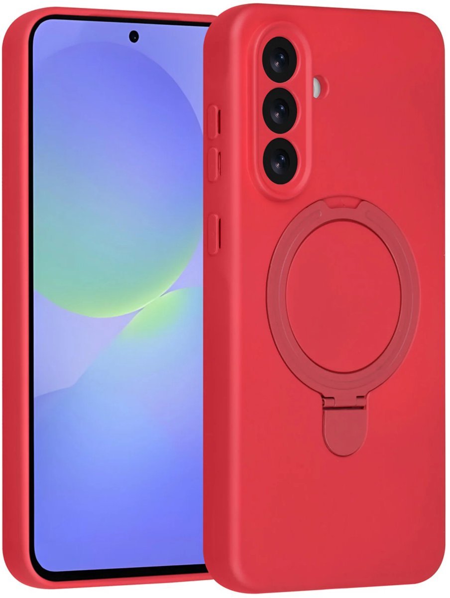Samsung Galaxy A36 Hoesjes Schokbestendige Siliconen Backcover met Ringstandaard - Cherry Red-Ilumina Benelux