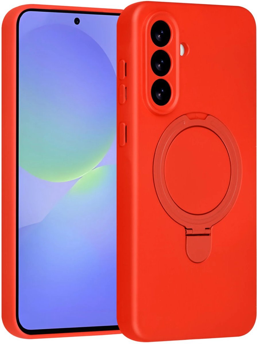 Samsung Galaxy A36 Hoesjes Schokbestendige Siliconen Backcover met Ringstandaard - Classic Red-Ilumina Benelux