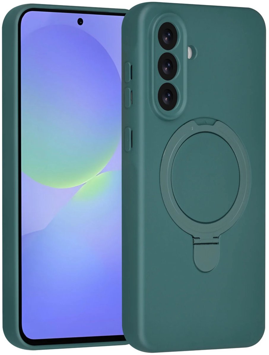 Samsung Galaxy A36 Hoesjes Schokbestendige Siliconen Backcover met Ringstandaard - DonkerGroen-Ilumina Benelux
