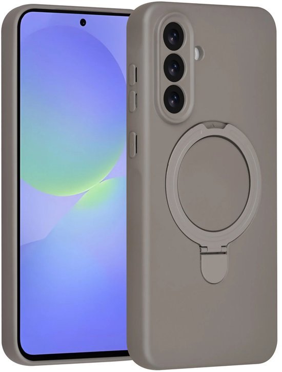 Samsung Galaxy A36 Hoesjes Schokbestendige Siliconen Backcover met Ringstandaard - Titanium Grey-Ilumina Benelux