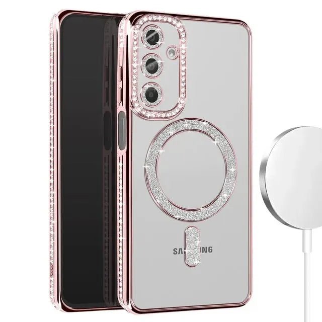 Samsung Galaxy A57 [Hoesjes – MagSafe Magnetisch – Glitter Sparkle – Zachte TPU Backcover - Roségoud-Hoesjes-Ilumina Benelux