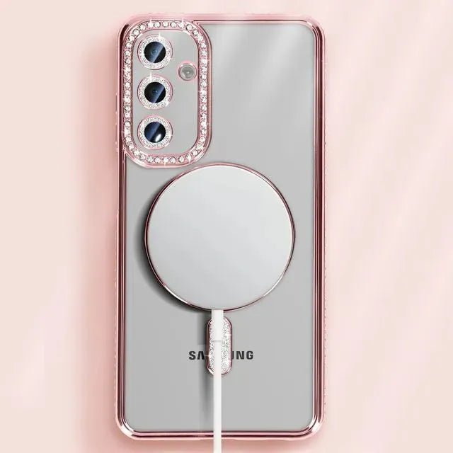 Samsung Galaxy A57 [Hoesjes – MagSafe Magnetisch – Glitter Sparkle – Zachte TPU Backcover - Roségoud-Hoesjes-Ilumina Benelux