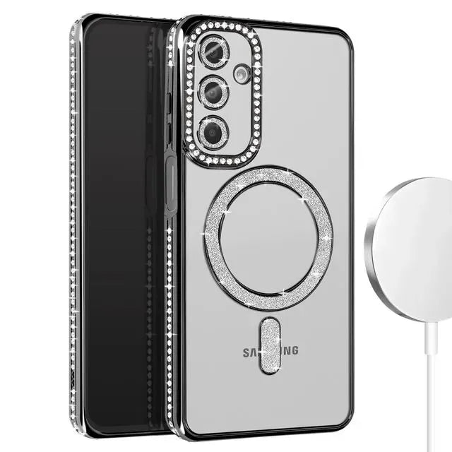 Samsung Galaxy A57 [Hoesjes – MagSafe Magnetisch – Glitter Sparkle – Zachte TPU Backcover - Zwart-Hoesjes-Ilumina Benelux