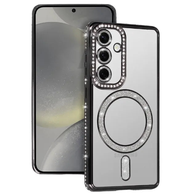 Samsung Galaxy A57 [Hoesjes – MagSafe Magnetisch – Glitter Sparkle – Zachte TPU Backcover - Zwart-Hoesjes-Ilumina Benelux